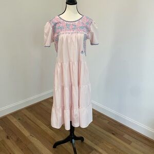 Pink Hand-Embroidered Mexican Dress